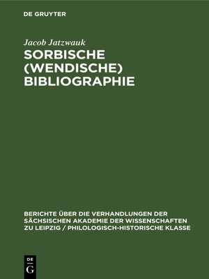 cover image of Sorbische (Wendische) Bibliographie